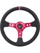 NRG Reinforced Steering Wheel 350mm/3in. Deep Black Leather/ Fushia…