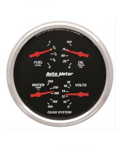 Auto Meter 5" Quad Gauge, 100 PSI/100-250 °F/8-18V/0-90 Ω, Designer Black