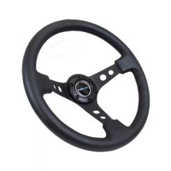 NRG Reinforced Steering Wheel 350mm / 3" Deep Blk Leather w/Blk Spok