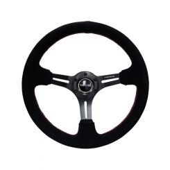 NRG Reinforced Steering Wheel 350mm / 3" Deep Blk Suede w/Red Stit