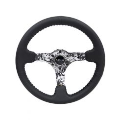 NRG Reinforced Steering Wheel 350mm / 3" Deep Blk Leather w/Hydrod