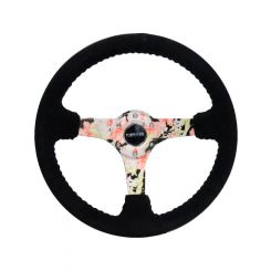 NRG Reinforced Steering Wheel 350mm / 3" Deep Blk Suede Floral Dip